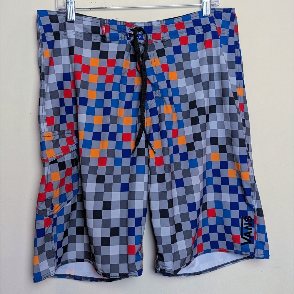 Vans Off the Wall Pixel Colors Checker Board Shorts Stretch Surf Swim Mens 33